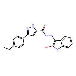 (E)-3-(4-ethylphenyl)-N'-(2-oxoindolin-3-ylidene)-1H-pyrazole-5-carbohydrazide structure
