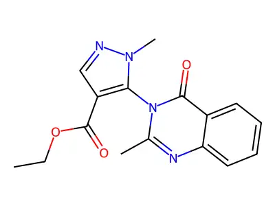 1H-Pyrazole-4-carboxylic acid, 1-methyl-5-(2-methyl-4-oxo-3(4H)-quinazolinyl)-, ethyl ester structure