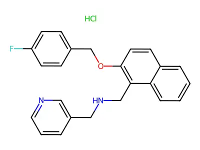1-(2-((4-fluorobenzyl)oxy)naphthalen-1-yl)-N-(pyridin-3-ylmethyl)methanamine hydrochloride structure