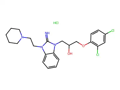 1-(2,4-dichlorophenoxy)-3-(2-imino-3-(2-(piperidin-1-yl)ethyl)-2,3-dihydro-1H-benzo[d]imidazol-1-yl)propan-2-ol hydrochloride structure