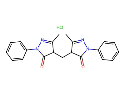 5-methyl-4-[(3-methyl-5-oxo-1-phenyl-4H-pyrazol-4-yl)methyl]-2-phenyl-4H-pyrazol-3-one;hydrochloride structure