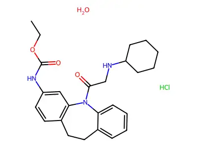 ethyl (5-(2-(cyclohexylamino)acetyl)-10,11-dihydro-5H-dibenzo[b,f]azepin-3-yl)carbamate hydrochloride hydrate structure
