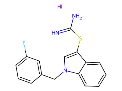1-(3-Fluorobenzyl)-1H-indol-3-yl imidothiocarbamate hydroiodide structure