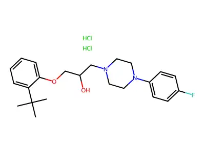 1-(2-tert-butylphenoxy)-3-[4-(4-fluorophenyl)piperazin-1-yl]propan-2-ol dihydrochloride structure