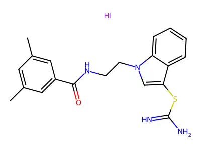 1-(2-(3,5-dimethylbenzamido)ethyl)-1H-indol-3-yl carbamimidothioate hydroiodide structure