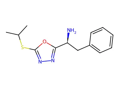 2-phenyl-1-(5-propan-2-ylsulfanyl-1,3,4-oxadiazol-2-yl)ethanamine structure