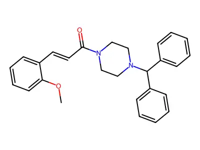 (E)-1-(4-benzhydrylpiperazin-1-yl)-3-(2-methoxyphenyl)prop-2-en-1-one structure