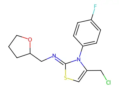 N-[4-(chloromethyl)-3-(4-fluorophenyl)-2,3-dihydro-1,3-thiazol-2-ylidene]-1-(oxolan-2-yl)methanamine structure