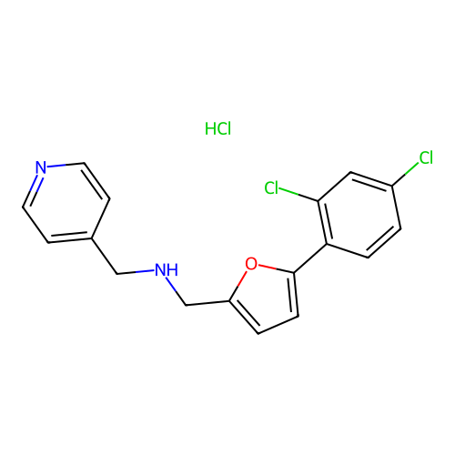 1-(5-(2,4-dichlorophenyl)furan-2-yl)-N-(pyridin-4-ylmethyl)methanamine hydrochloride structure
