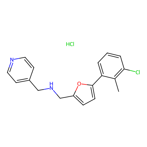 1-(5-(3-chloro-2-methylphenyl)furan-2-yl)-N-(pyridin-4-ylmethyl)methanamine hydrochloride structure