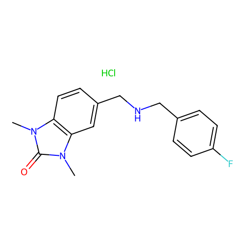 5-(((4-fluorobenzyl)amino)methyl)-1,3-dimethyl-1H-benzo[d]imidazol-2(3H)-one hydrochloride structure