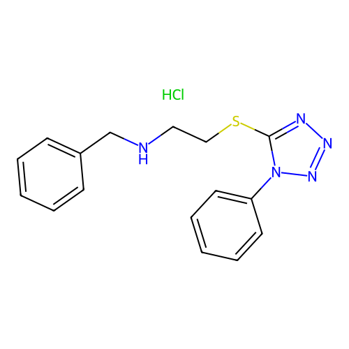 N-benzyl-2-((1-phenyl-1H-tetrazol-5-yl)thio)ethanamine hydrochloride structure