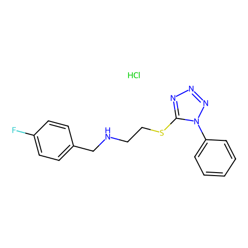 N-(4-fluorobenzyl)-2-((1-phenyl-1H-tetrazol-5-yl)thio)ethanamine hydrochloride structure