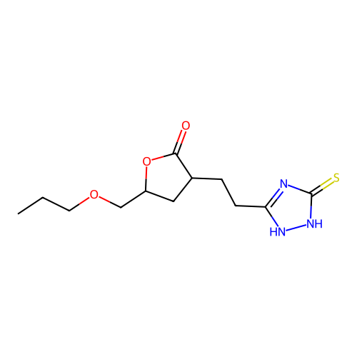 3-(2-(5-mercapto-4H-1,2,4-triazol-3-yl)ethyl)-5-(propoxymethyl)dihydrofuran-2(3H)-one structure