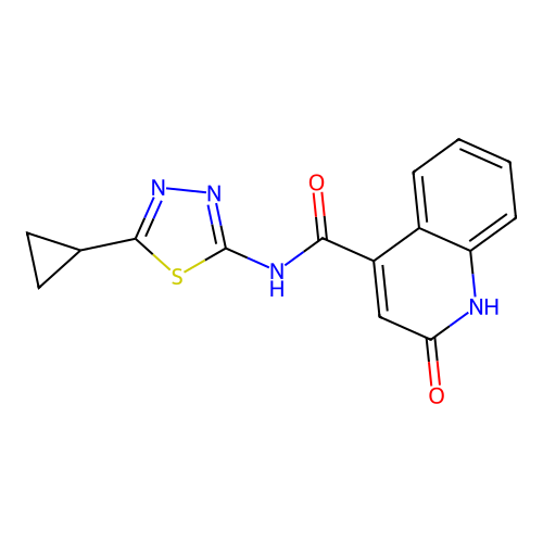 N-(5-cyclopropyl-1,3,4-thiadiazol-2-yl)-2-hydroxyquinoline-4-carboxamide structure