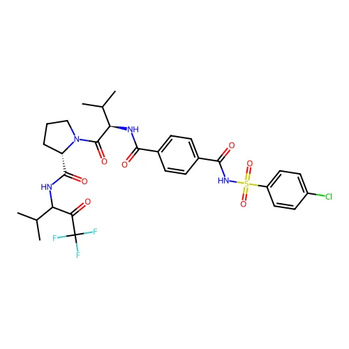 4-N-(4-氯苯基)磺酰基-1-N-[(2R)-3-甲基-1-氧代-1-[(2S)-2-[(1,1,1-三氟-4-甲基-2-氧代戊烷-3-基)氨甲酰基]吡咯啶-1-基]丁烷-2-基]苯-1,4-二甲酰胺 structure
