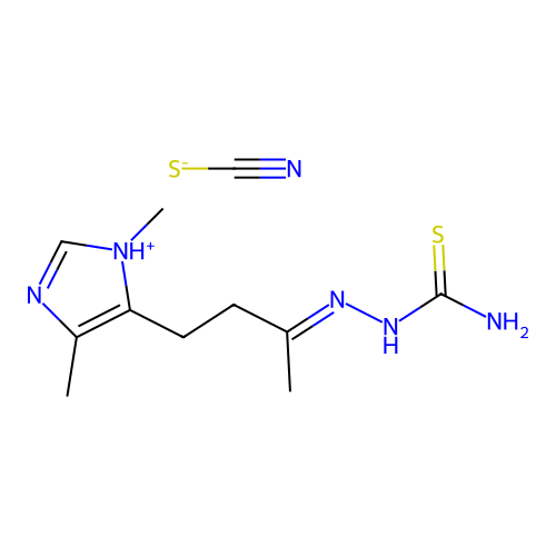 2-Butanone, 4-(3,5-dimethyl-4-pyrazolyl)-, 3-thiosemicarbazone, thiocyanate structure