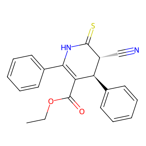 ethyl (3S,4S)-3-cyano-4,6-diphenyl-2-sulfanylidene-3,4-dihydro-1H-pyridine-5-carboxylate structure