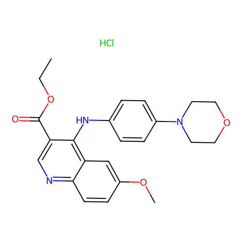 ethyl 6-methoxy-4-((4-morpholinophenyl)amino)quinoline-3-carboxylate hydrochloride structure
