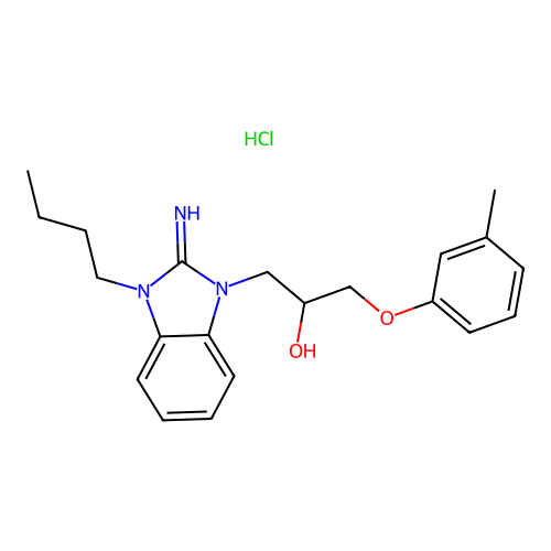1-(3-butyl-2-imino-2,3-dihydro-1H-benzo[d]imidazol-1-yl)-3-(m-tolyloxy)propan-2-ol hydrochloride structure