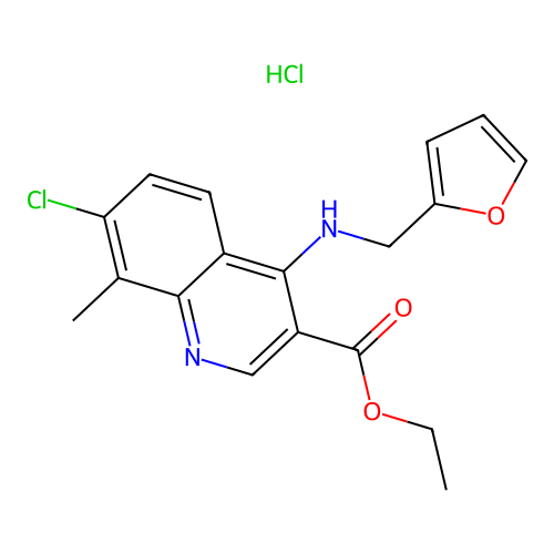 ethyl 7-chloro-4-((furan-2-ylmethyl)amino)-8-methylquinoline-3-carboxylate hydrochloride structure