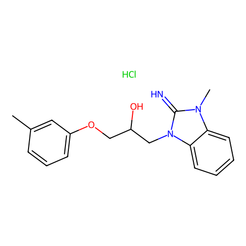 1-(2-imino-3-methyl-2,3-dihydro-1H-benzo[d]imidazol-1-yl)-3-(m-tolyloxy)propan-2-ol hydrochloride structure