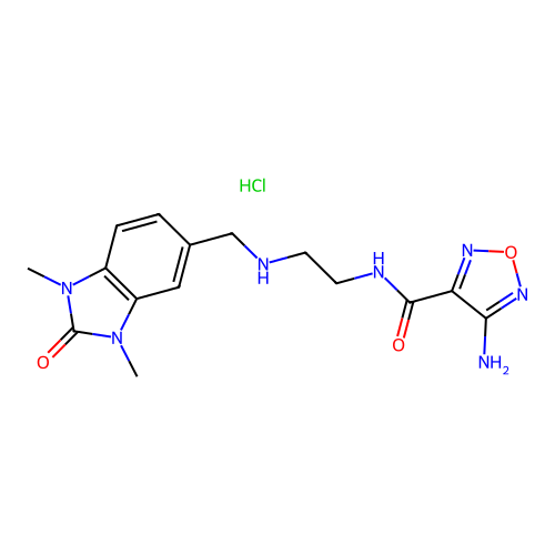 4-amino-N-(2-(((1,3-dimethyl-2-oxo-2,3-dihydro-1H-benzo[d]imidazol-5-yl)methyl)amino)ethyl)-1,2,5-oxadiazole-3-carboxamide hydrochloride structure