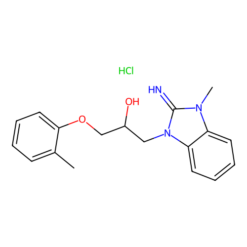 1-(2-imino-3-methyl-2,3-dihydro-1H-benzo[d]imidazol-1-yl)-3-(o-tolyloxy)propan-2-ol hydrochloride structure