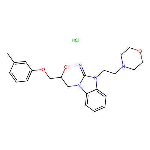 1-(2-imino-3-(2-morpholinoethyl)-2,3-dihydro-1H-benzo[d]imidazol-1-yl)-3-(m-tolyloxy)propan-2-ol hydrochloride structure