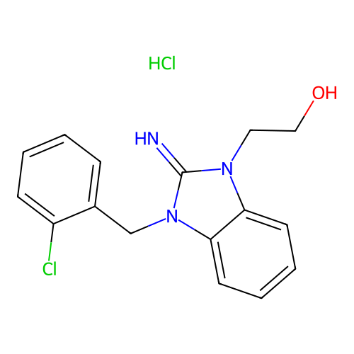 2-(3-(2-chlorobenzyl)-2-imino-2,3-dihydro-1H-benzo[d]imidazol-1-yl)ethanol hydrochloride structure