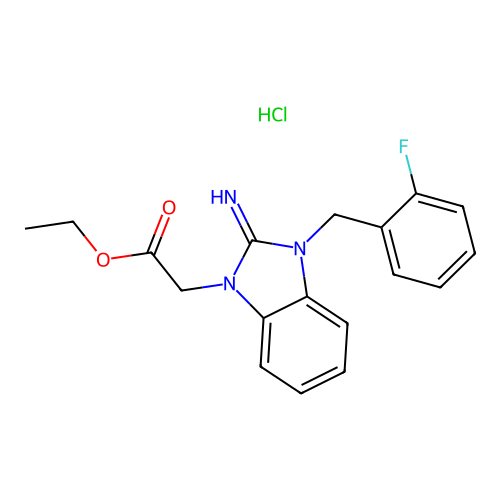 ethyl 2-(3-(2-fluorobenzyl)-2-imino-2,3-dihydro-1H-benzo[d]imidazol-1-yl)acetate hydrochloride structure