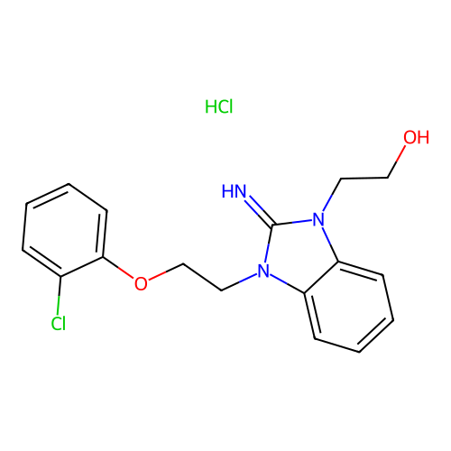 2-(3-(2-(2-chlorophenoxy)ethyl)-2-imino-2,3-dihydro-1H-benzo[d]imidazol-1-yl)ethanol hydrochloride structure