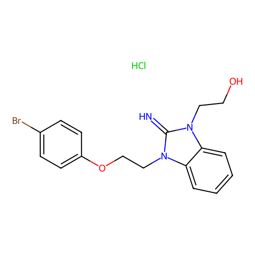 2-(3-(2-(4-bromophenoxy)ethyl)-2-imino-2,3-dihydro-1H-benzo[d]imidazol-1-yl)ethanol hydrochloride structure