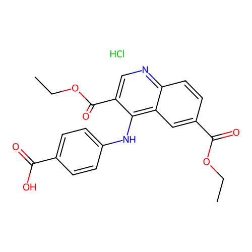 4-((3,6-Bis(ethoxycarbonyl)quinolin-4-yl)amino)benzoic acid hydrochloride structure