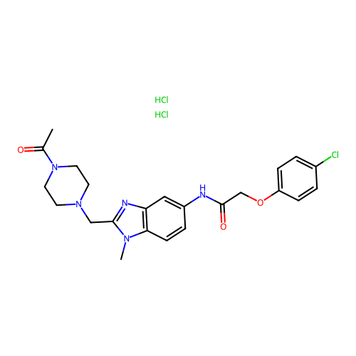 N-(2-((4-acetylpiperazin-1-yl)methyl)-1-methyl-1H-benzo[d]imidazol-5-yl)-2-(4-chlorophenoxy)acetamide dihydrochloride structure