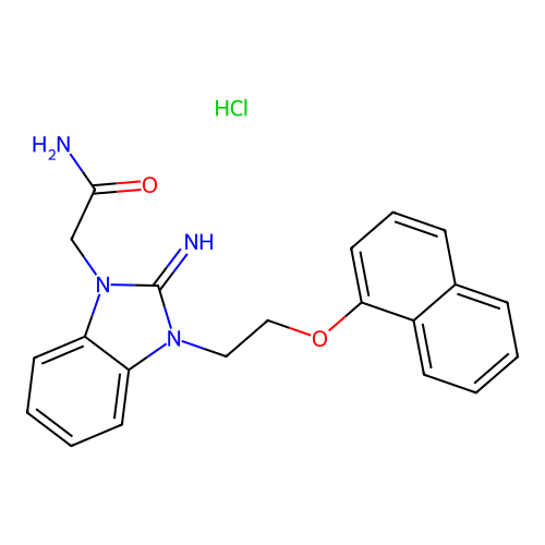 2-(2-imino-3-(2-(naphthalen-1-yloxy)ethyl)-2,3-dihydro-1H-benzo[d]imidazol-1-yl)acetamide hydrochloride structure