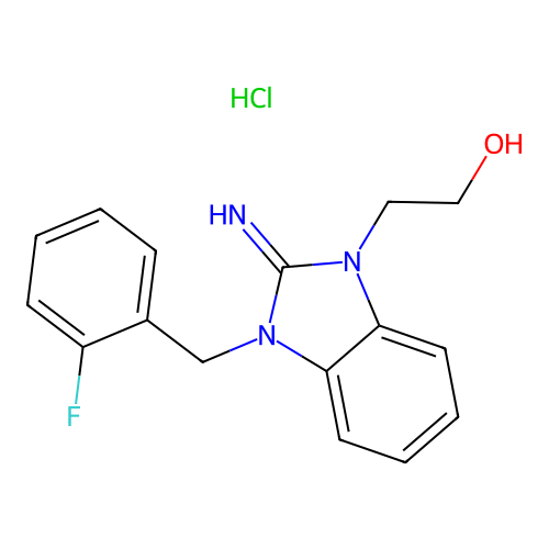 2-(3-(2-fluorobenzyl)-2-imino-2,3-dihydro-1H-benzo[d]imidazol-1-yl)ethanol hydrochloride structure