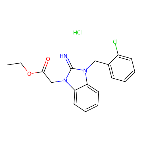 ethyl 2-(3-(2-chlorobenzyl)-2-imino-2,3-dihydro-1H-benzo[d]imidazol-1-yl)acetate hydrochloride structure
