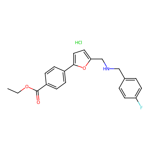 Ethyl 4-(5-(((4-fluorobenzyl)amino)methyl)furan-2-yl)benzoate hydrochloride structure