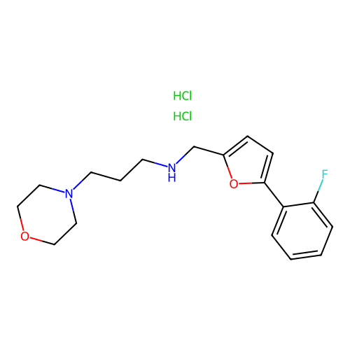 N-((5-(2-fluorophenyl)furan-2-yl)methyl)-3-morpholinopropan-1-amine dihydrochloride structure