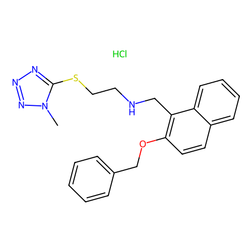 2-(1-methyltetrazol-5-yl)sulfanyl-N-[(2-phenylmethoxynaphthalen-1-yl)methyl]ethanamine hydrochloride structure