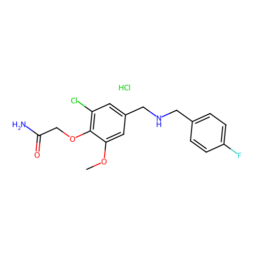 2-(2-chloro-4-(((4-fluorobenzyl)amino)methyl)-6-methoxyphenoxy)acetamide hydrochloride structure