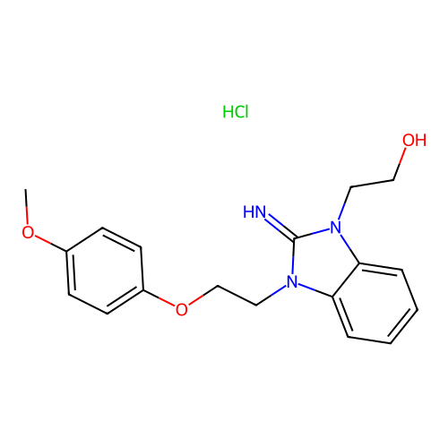 2-(2-imino-3-(2-(4-methoxyphenoxy)ethyl)-2,3-dihydro-1H-benzo[d]imidazol-1-yl)ethanol hydrochloride structure