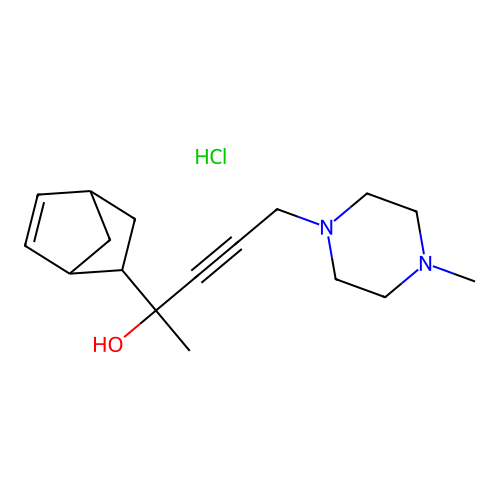 2-(bicyclo[2.2.1]hept-5-en-2-yl)-5-(4-methylpiperazin-1-yl)pent-3-yn-2-ol hydrochloride structure