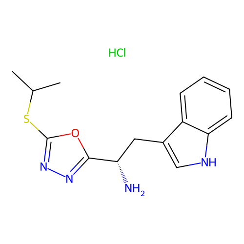 (S)-2-(1H-indol-3-yl)-1-(5-(isopropylthio)-1,3,4-oxadiazol-2-yl)ethanamine hydrochloride structure