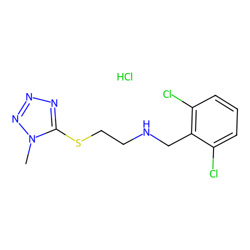 N-(2,6-dichlorobenzyl)-2-((1-methyl-1H-tetrazol-5-yl)thio)ethanamine hydrochloride structure