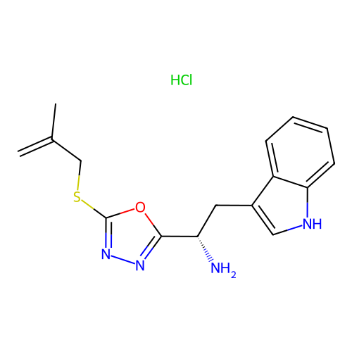 (S)-2-(1H-indol-3-yl)-1-(5-((2-methylallyl)thio)-1,3,4-oxadiazol-2-yl)ethanamine hydrochloride structure