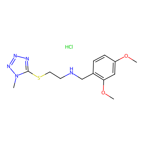 N-(2,4-dimethoxybenzyl)-2-((1-methyl-1H-tetrazol-5-yl)thio)ethanamine hydrochloride structure