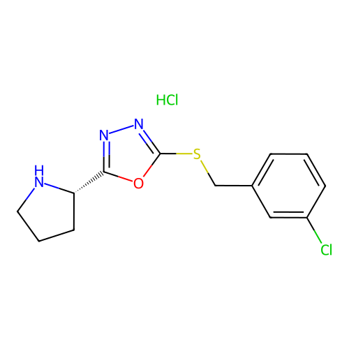 (S)-2-((3-chlorobenzyl)thio)-5-(pyrrolidin-2-yl)-1,3,4-oxadiazole hydrochloride structure