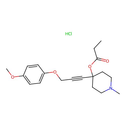 4-(3-(4-methoxyphenoxy)prop-1-yn-1-yl)-1-methylpiperidin-4-yl propionate hydrochloride structure